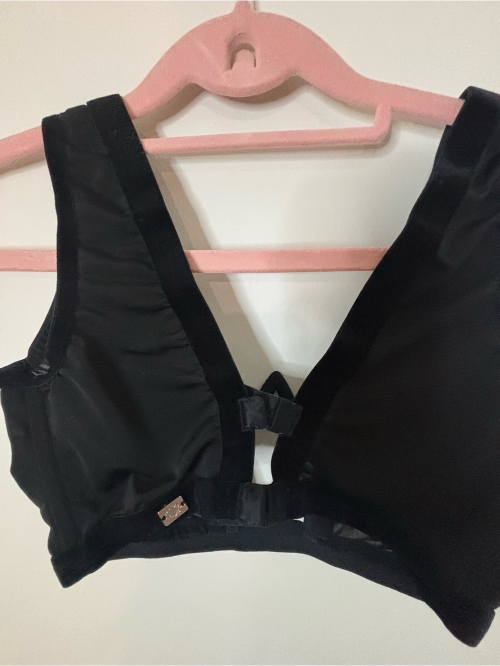 For Love And Lemons Black Velvet-Trim Bra